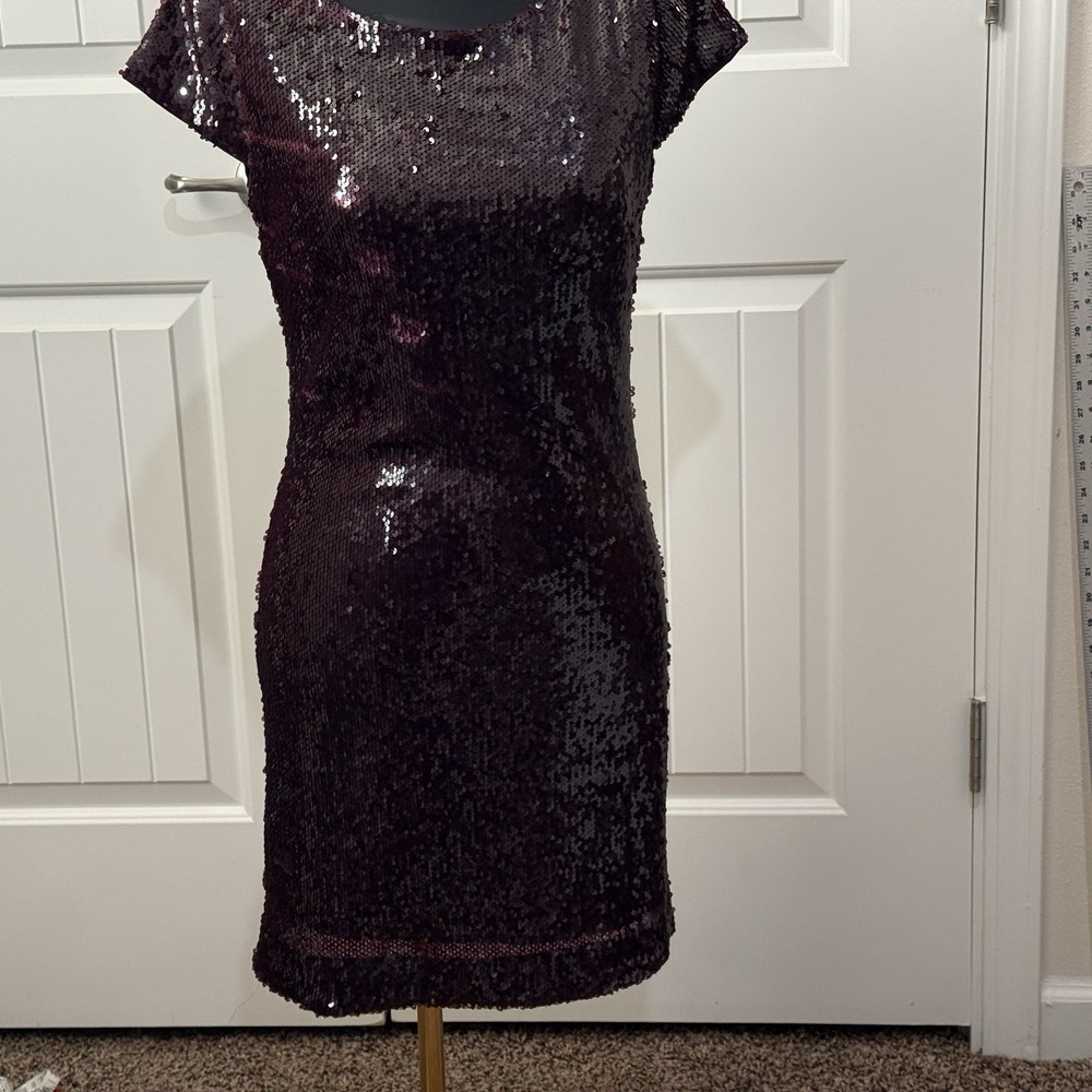 Skies Are Blue Sequin Mini Dress‎ Burgundy Short Cocktail Party Event Occasion